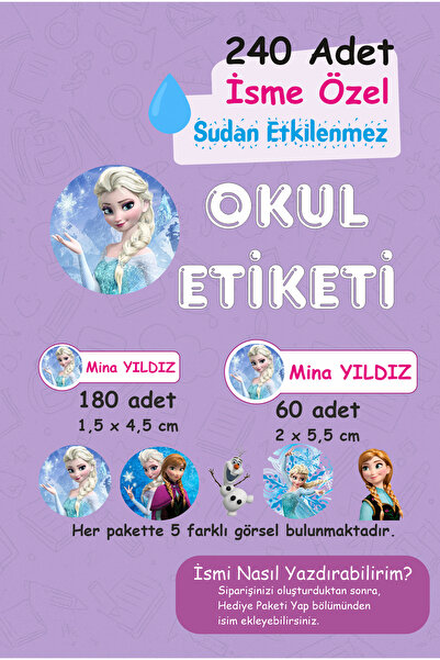 Genel Markalar Elsa Okul Etiketi 240 Adet Kalem Defter Kitap Suluk Sticker Et...