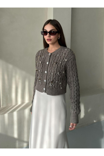My Blog Mink Beaded Sequin Embroidered Cardigan - 4274