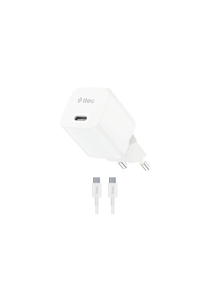 Ttec SmartCharger GAN 20W PD Seyahat Hızlı Şarj Aleti + USB-C - USB-C 60W Kablo - 2SCG20CB
