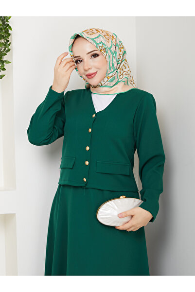 modapark.ist Women's Ornamental Pocketed Buttoned Skirt Set