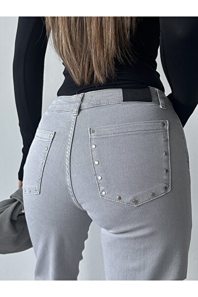 NOA LİNE Gri Taş Desenli Wide Leg Kadın Pantolon