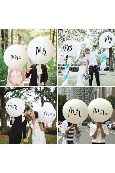 Flippy Set of 2 Latex Balloons, Flippy, Jumbo Type, Mr and Mrs Model, Wedding Theme, 45 cm, White