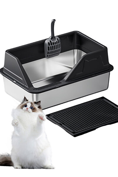 KidLe Stainless Steel Cat Litter Box Cat Litter Tray for Multiple Cats Anti Splashing and Easy Clean