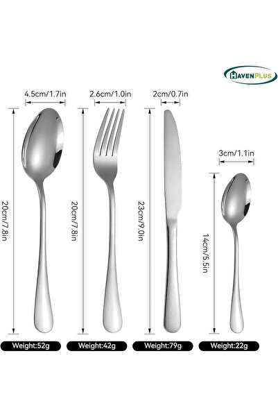 HavenPlus Cutlery Set – 24 Pieces Silverware Set for 4, Includes Knives, Forks & Spoons with Stand