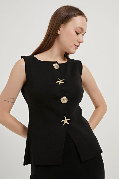 Arma Life Жіночий чорний безрукавний трикотажний жилет з золотими ґудзиками