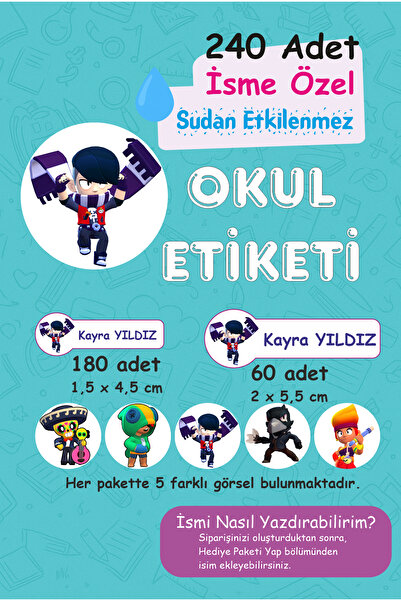 Mina Design Lab Brawl Stars Okul Etiketi 240 Adet Kalem Defter Kitap Suluk St...