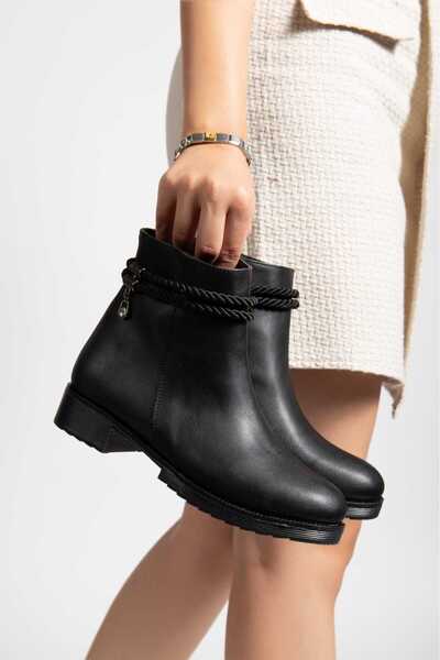 mysticaluxe Shoes Kadın Siyah Halat Detaylı Kışlık Su Geçirmez Günlük Kullanım Bot M005