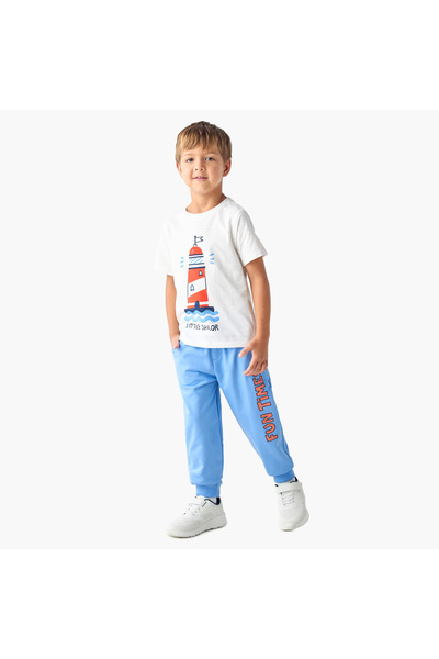 Juniors Slogan Print Jog Pants with Pockets and Drawstring Closure
