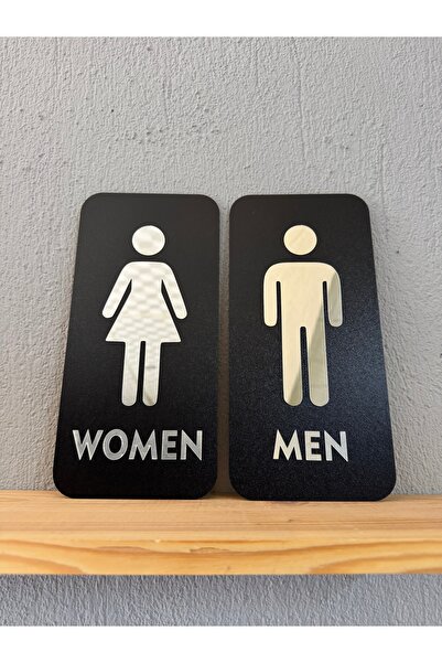 UNT مجموعة من لوحين توجيه للمرحاض، مقاس 25x12 سم، أرضية سوداء، فضي