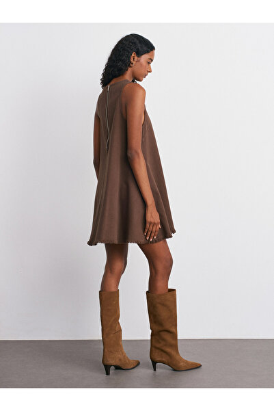 Dilvin 91511 Kolsuz Mini Elbise-Kahve