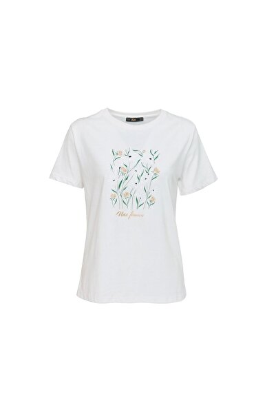 Sezgi Tekin Tricou alb cu model de flori