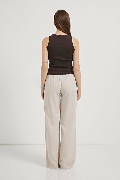 Arma Life Women's Crew Neck Stretchy Basic Tight Brown Crop Blouse