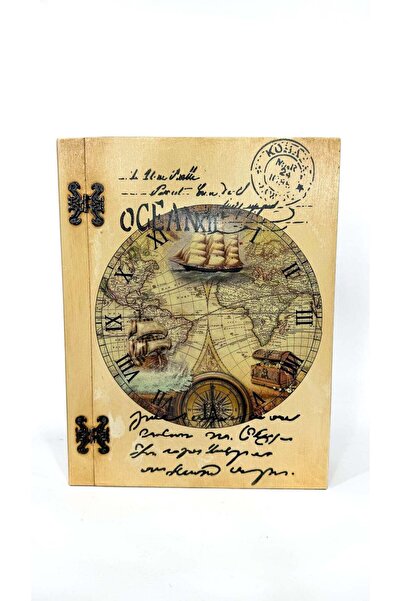 AYLA HOBİ ATÖLYESİ El yapımı Vintage Harita Desenli Ahşap Dekoratif Kitap kutu