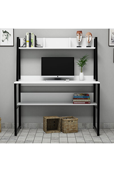 midoser Olea Kitaplıklı Çalışma Masası Beyaz 120 Cm