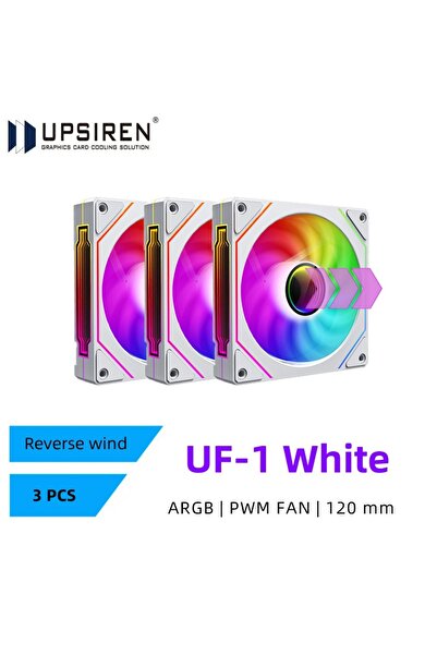 Choice9 مروحة هيكل الكمبيوتر UPSIREN UF-1 PRISM 4 PRO A-RGB Other White REVERSED 3 قطع 12 سم ARGB 4 Pin PWM Qu