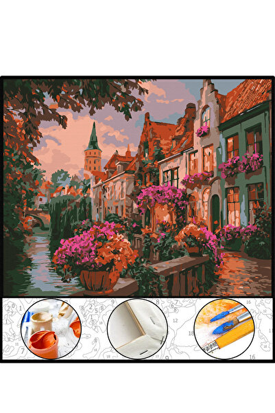 abbara Sayılarla Boyama Hobi Seti Çerçeveli Tuval Fırça Boya Dahil Kasnaklı 40x50 Cm Kanal Evleri