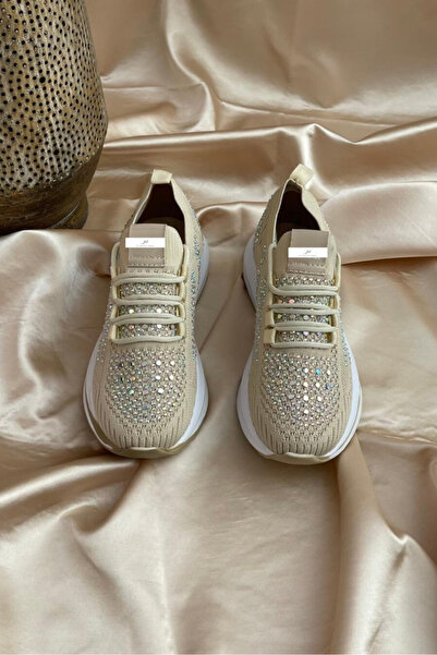 kibarca Kadın Bağcıklı Pullu Triko Poli Taban Spor Ayakkabı