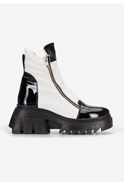 B T Shoes Γυναικεία δερμάτινα μποτάκια Taleda λευκά