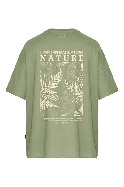 Espina Premium تي شيرت كبير الحجم مطبوع من الأمام والخلف بتصميم طبيعي للجنسين