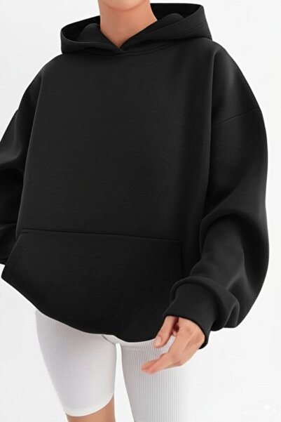 NO 601 Hanorac negru pentru femei, cu 3 straturi din bumbac, cu glugă