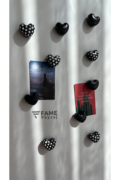 FAME PEYZAJ 10 Adet Kalpli Buzdolabı Magneti (5 SİYAH, 5 BEYAZ NOKTALI) El Ya...