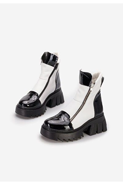 B T Shoes Γυναικεία δερμάτινα μποτάκια Taleda λευκά