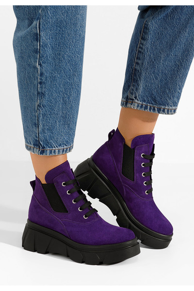 B T Shoes Γυναικεία δερμάτινα μποτάκια Melba V2 μωβ