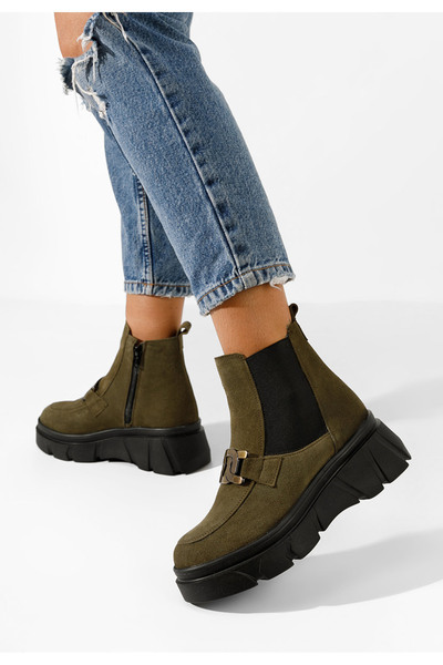 B T Shoes Γυναικεία δερμάτινα μποτάκια Abida V2 Χακι
