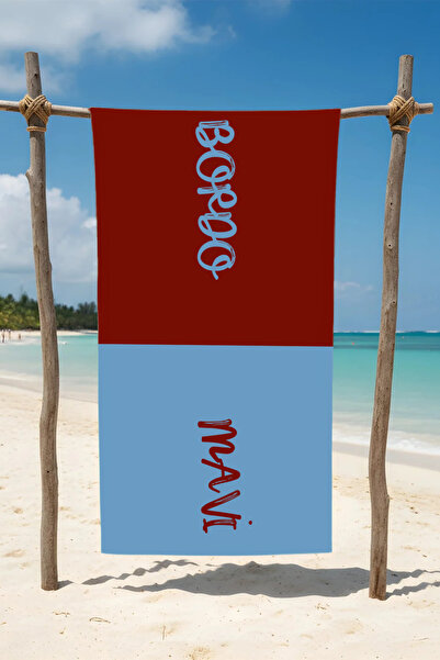 BETHA Cotton Beach Towel - Burgundy - Blue Design - 75X150 cm