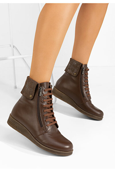 B T Shoes Γυναικεία δερμάτινα μποτάκια Monserrate καφε