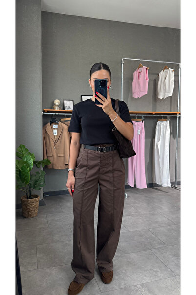 YOUR NAME Pantaloni drepti talie înaltă cu centură