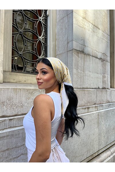 KÜÇÜĞÜM BUTİK Yellow Crispy Poplin Lace Detailed Bandana