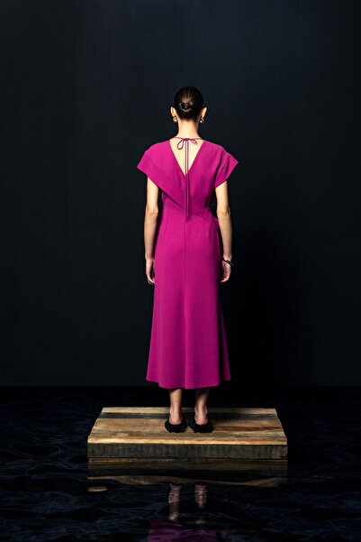 KAMEYA VOLANLI UZUN ELBİSE 26W40813