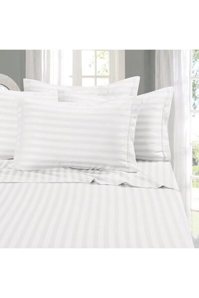 Generic Lazy Hauz 4-Piece Hotel Quality Bed Sheet Set - Double Size, White Striped, 100% Cotton