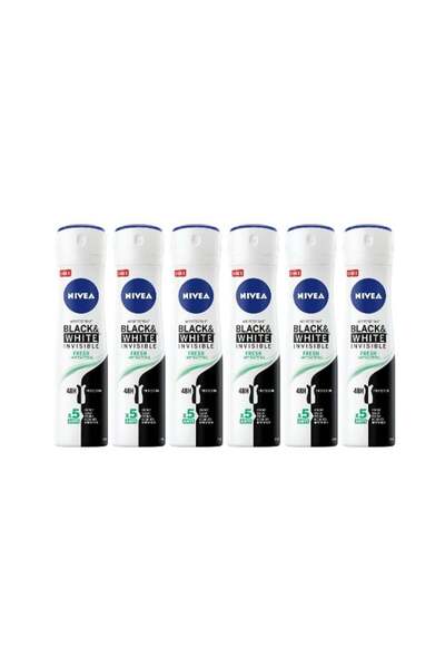 NIVEA Set 6 X Deodorant Antiperspirant Pentru Femei 150ml Black & White Invisible Fresh, 0% Alcool