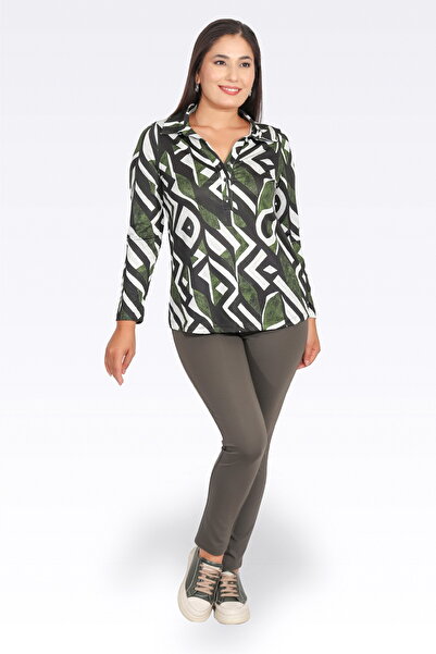 TOLGA SARAÇOĞLU 30169 بنطلون ضيق عالي الخصر لشد الجسم باللون الكاكي