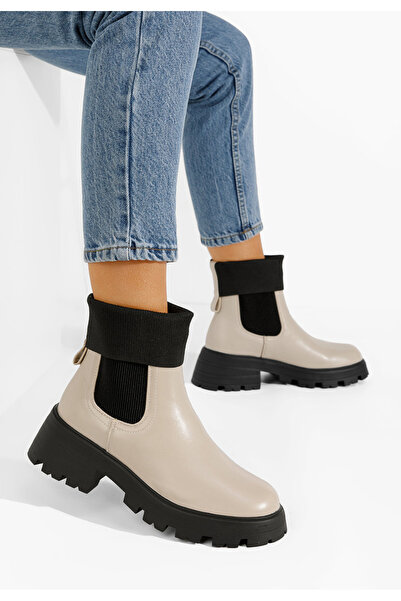 B T Shoes Γυναικεία μποτάκια κάλτσα Adrisana μπεζ