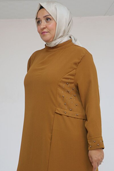 Eslina 52013 plus size stone detailed crepe dress - mustard