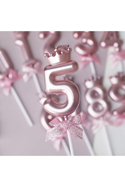 Flippy Number 5 Candle - Crown with Bow, For Cake, 6 x 2.5 cm, Purple