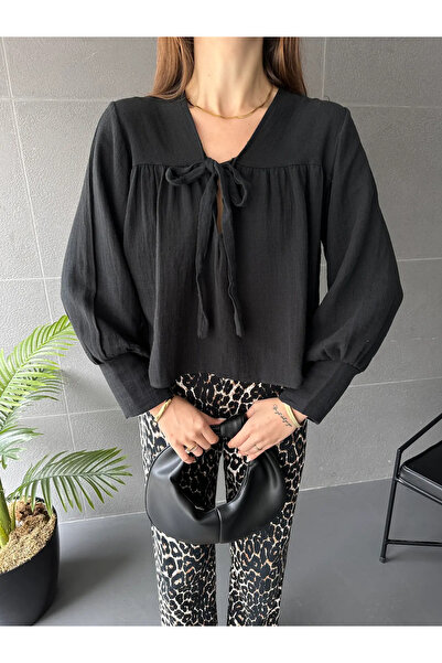 Lirya prive Basic Muslin Blouse with Tie Collar