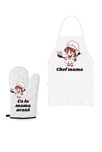 CrisPrint Set cadou Mama – șorț fără buzunare și mănușă de bucătărie personalizată
