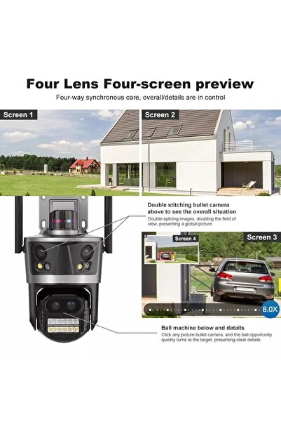 OEM WiFi Surveillance Camera, Bluetooth, P12-8, Ultra HD, 4 Lenses, Wide Angle, 8X Zoom