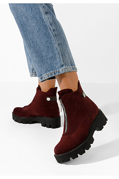 B T Shoes Bordové kožené členkové čižmy Velora V2