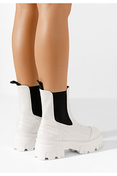 B T Shoes Γυναικεία μποτάκια Sonora λευκά