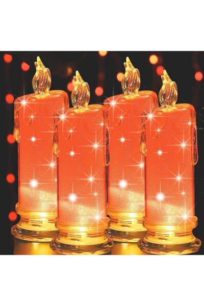 HAIDOLIANG Set of 4 LED candles with 20 AG 13 batteries included for Christmas, 7 cm x 18 cm, red,