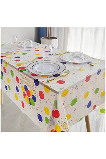 Flippy PEVA Tablecloth - Happy Birthday Balloon Print, 137x274 cm, Waterproof, Stain-resistant, Mult