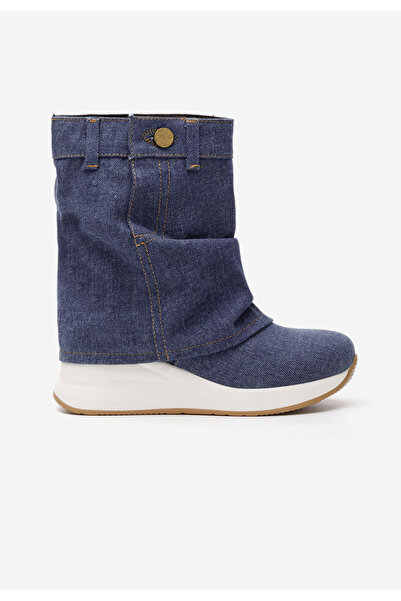 B T Shoes Denim kotnikove boty na klínku Leanne