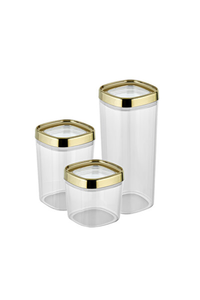 CERONNI Bonny Food Storage Container Set of 3 Metallic Coated Lid 1.8Lt - 1Lt - 600ml Metallic Gold
