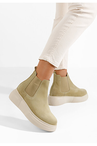 B T Shoes Γυναικεία δερμάτινα μποτάκια Kisalia V2 μπεζ