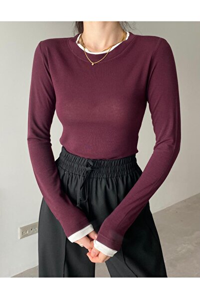 Bade Butik Μπλούζα με διπλό γιακά με διάφανο χρώμα μπορντό